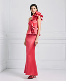 ONE-SHOULDER MAXI DRESS WITH RUFFLES