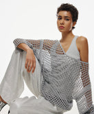 METALLIC-EFFECT KNITTED BLOUSE WITH V