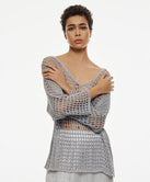 METALLIC-EFFECT KNITTED BLOUSE WITH V