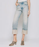 CROPPED DENIM PANTS WITH TURN-UP HEMLINES