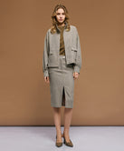 HERRINGBONE JACKET WITH HIGH NECK