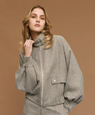 HERRINGBONE JACKET WITH HIGH NECK