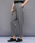 PANTS WITH FAUX LEATHER WAISTBAND