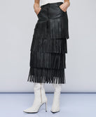 FAUX LEATHER EFFECT SKIRT WITH FRINGES