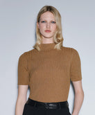 KNITTED SHORT-SLEEVE LUREX BLOUSE