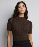 KNITTED SHORT-SLEEVE LUREX BLOUSE
