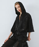 ACCESS FASHION BOMBER JACKET WITH SHEER FABRIC AND EMBROIDERY