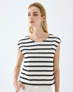 ACCESS FASHION STRIPED SLEEVELESS TOP WITH SEQUINS