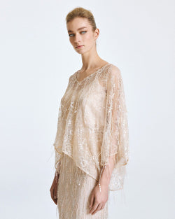 ACCESS FASHION SEMI-SHEER BLOUSE WITH SEQUINS AND FRINGES