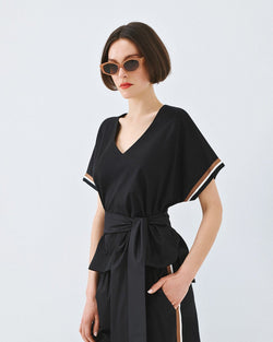 ACCESS FASHION BLOUSE WITH V NECKLINE AND BELT