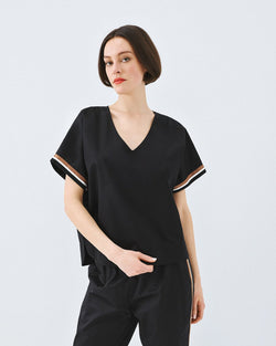 ACCESS FASHION BLOUSE WITH V NECKLINE AND BELT