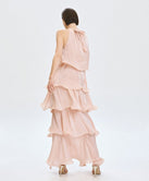 ACCESS FASHION HALTER DRESS WITH RUFFLES AND A FLOWER