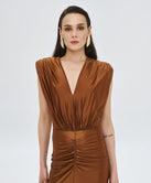 ACCESS FASHION MAXI DRESS WITH V-NECK AND RUCHING