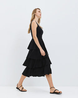 ACCESS FASHION SLEEVELESS MIDI DRESS WITH RUFFLES