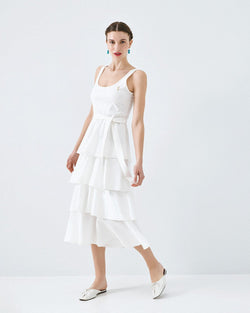 ACCESS FASHION SLEEVELESS MIDI DRESS WITH RUFFLES