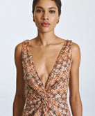 ACCESS FASHION MAXI KNITTED DRESS WITH SEQUINS AND KNOT DETAIL