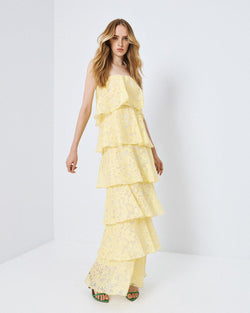 ACCESS FASHION MAXI DEVORE DRESS WITH RUFFLE DETAILS