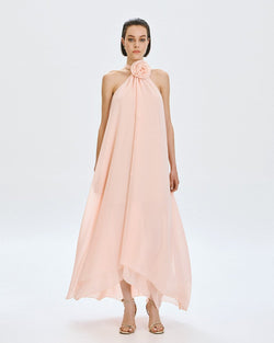 ACCESS FASHION LONG ASYMMETRIC DRESS WITH A FLOWER DETAIL