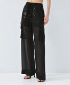 ACCESS FASHION SHEER CARGO PANTS WITH SEQUIN EMBROIDERY