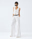ACCESS FASHION STRIPED WIDE-LEG PANTS WITH ASYMMETRIC BUTTON CLOSURE