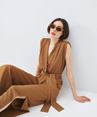 ACCESS FASHION WRAP JUMPSUIT WITH BELT