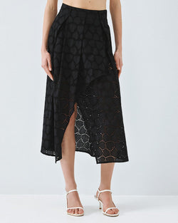 ACCESS FASHION MIDI BRODERIE SKIRT WITH A SLIT