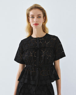 ACCESS FASHION SHORT-SLEEVE BRODERIE SHIRT