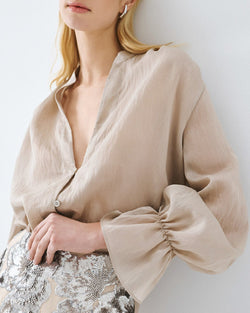 ACCESS FASHION SHIRT WITH V NECKLINE AND ELASTIC CUFFS