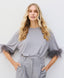 ACCESS FASHION BLOUSE WITH FAUX FEATHER-TRIMMED SLEEVES