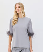 ACCESS FASHION BLOUSE WITH FAUX FEATHER-TRIMMED SLEEVES