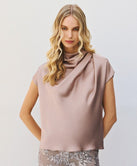 ACCESS FASHION SATIN TOP WITH DRAPED NECKLINE