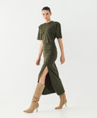 ACCESS FASHION MIDI DRESS WITH SLIT AND RUCHING