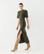 ACCESS FASHION MIDI DRESS WITH SLIT AND RUCHING