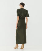 ACCESS FASHION MIDI DRESS WITH SLIT AND RUCHING