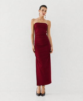 ACCESS FASHION STRAPLESS MIDI DRESS WITH RUCHING