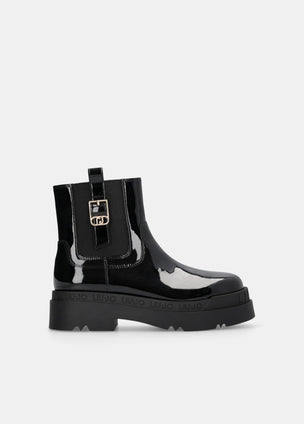 PATENT LEATHER PLATFORM ANKLE BOOTS