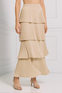 METALLIC-EFFECT PLEATED SKIRT WITH RUFFLES