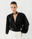 ACCESS FASHION WRAP BLOUSE WITH PUFF SLEEVES