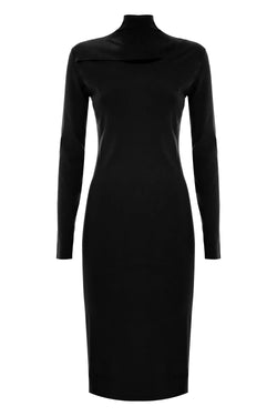 ELEGANT SLIMLINE HIGH NECK SWEATER DRESS - DRESS AREZIA