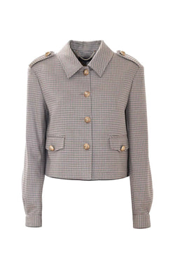 SOPHISTICATED SHORT BUTTON UP COLLARED CHEQUERED JACKET - JACKET JENESIO