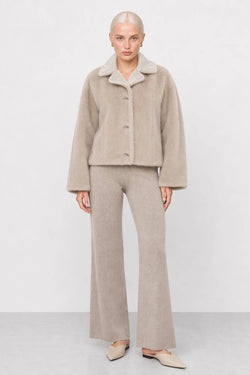 KOCCA FAUX FUR JACKET WITH A LAPEL COLLAR AND ROUND BUTTONS - HAROM FAUX FUR JACKET