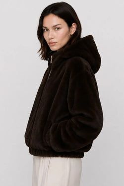 KOCCA FAUX FUR JACKET WITH A HOOD, A ZIP AND ELASTICATED CUFFS - KATHARINA FAUX FUR JACKET