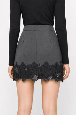 KOCCA HIGH-WAISTED SKIRT WITH A FLORAL LACE HEM AND CONCEALED ZIP - EROTI SKIRT