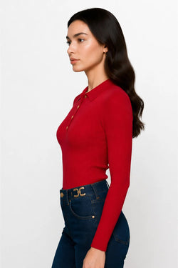 KOCCA LONG-SLEEVED POLO SHIRT, FITTED, RIBBED STRETCH VISCOSE - PACO JERSEY
