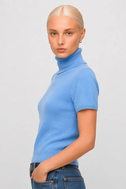 KOCCA SHORT-SLEEVED POLO NECK JUMPER WITH A RIBBED TEXTURE - BARBE JERSEY
