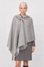 KOCCA HERRINGBONE CAPE IN COTTON AND WOOL WITH FRINGE AND BROOCH - GIOBBE CAPE