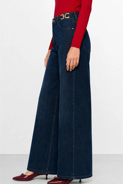 KOCCA WIDE-LEG JEANS WITH A HIGH WAIST AND CHAIN DETAILS - ENISIO DENIM TROUSERS