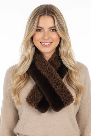 DERHY HEATHER FAUX FUR CROSSOVER SCARF