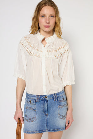EMBROIDERED COTTON SHIRT - UMBER