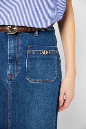 STRAIGHT MIDI DENIM SKIRT - VENISE